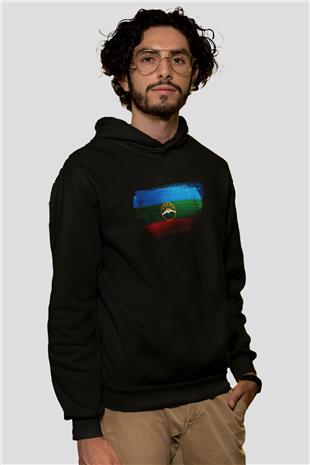 Karaçay Çerkesya - Karachay Cherkessia Bayrağı Baskılı Unisex Siyah Hoodie