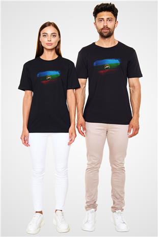 Karaçay Çerkesya - Karachay Cherkessia Bayrağı Baskılı Unisex Siyah Tişört