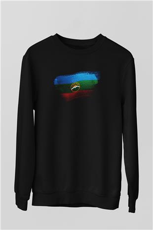 Karaçay Çerkesya - Karachay Cherkessia Bayrağı Baskılı Unisex Siyah Sweatshirt