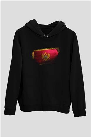 Karadağ - Montenegro Bayrağı Baskılı Unisex Siyah Hoodie