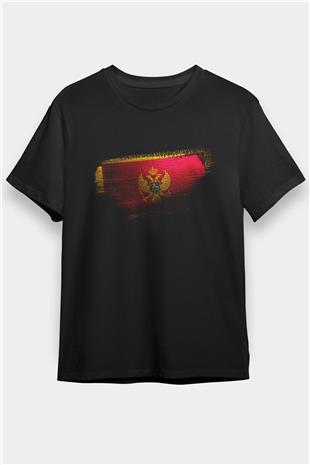 Karadağ - Montenegro Bayrağı Baskılı Unisex Siyah Tişört