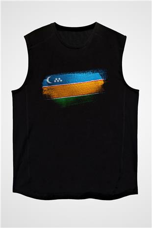 Karakalpakistan - Karakalpakstan Bayrağı Baskılı Unisex Siyah Kolsuz Tişört