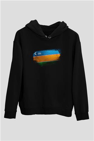 Karakalpakistan - Karakalpakstan Bayrağı Baskılı Unisex Siyah Kapüşonlu Sweatshirt