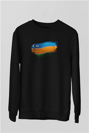 Karakalpakistan - Karakalpakstan Bayrağı Baskılı Unisex Siyah Sweatshirt