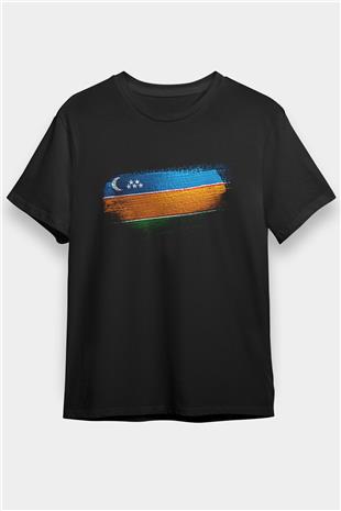 Karakalpakistan - Karakalpakstan Bayrağı Baskılı Unisex Siyah Tişört