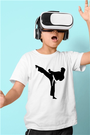 Karate Baskılı Beyaz Unisex Çocuk Tişört