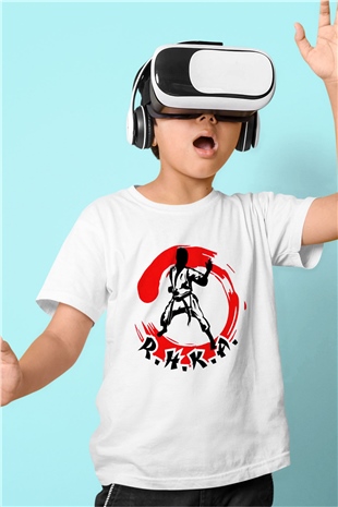 Karate Baskılı Beyaz Unisex Çocuk Tişört