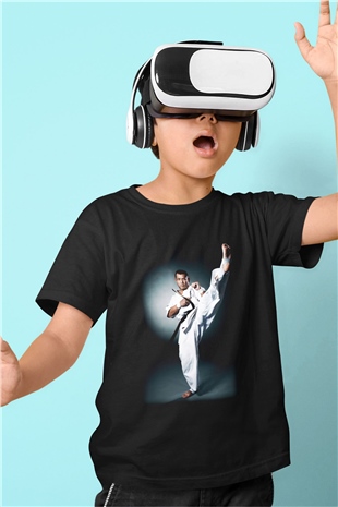 Karate Baskılı Siyah Unisex Çocuk Tişört