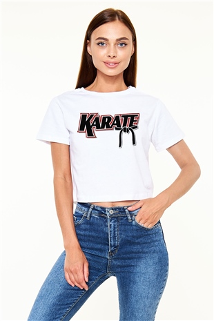 Karate Beyaz Croptop Tişört