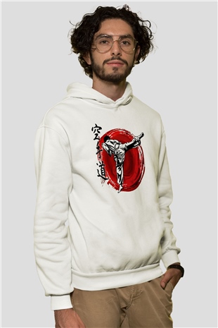 Karate Beyaz Unisex Kapüşonlu Sweatshirt