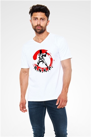 Karate Beyaz Unisex V Yaka Tişört T-Shirt