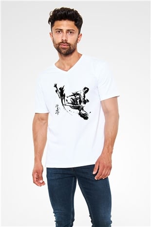Karate Beyaz Unisex V Yaka Tişört T-Shirt