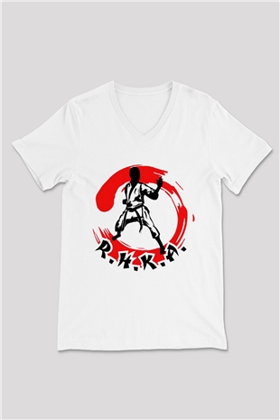 Karate Beyaz Unisex V Yaka Tişört T-Shirt