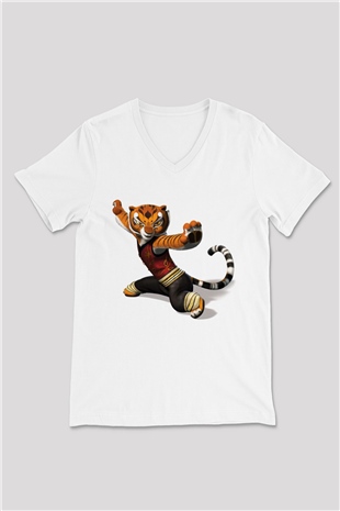 Karate Beyaz Unisex V Yaka Tişört T-Shirt