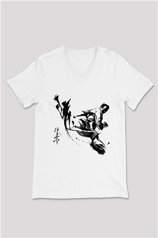 Karate Beyaz Unisex V Yaka Tişört T-Shirt