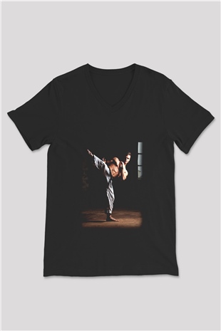 Karate Siyah Unisex V Yaka Tişört T-Shirt