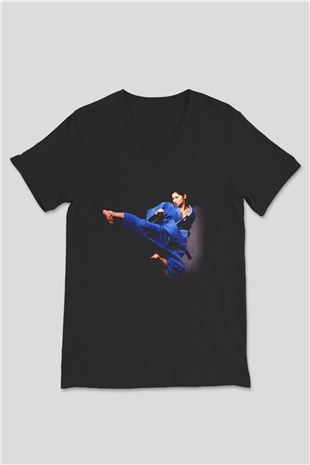Karate Siyah Unisex V Yaka Tişört T-Shirt