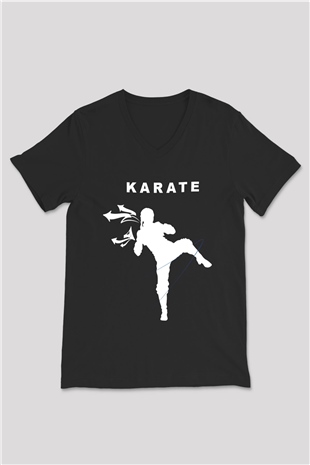 Karate Siyah Unisex V Yaka Tişört T-Shirt