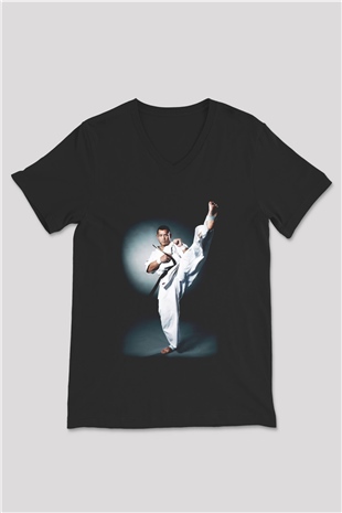 Karate Siyah Unisex V Yaka Tişört T-Shirt
