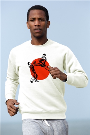 Karate Temalı Baskılı Beyaz  Sweatshirt