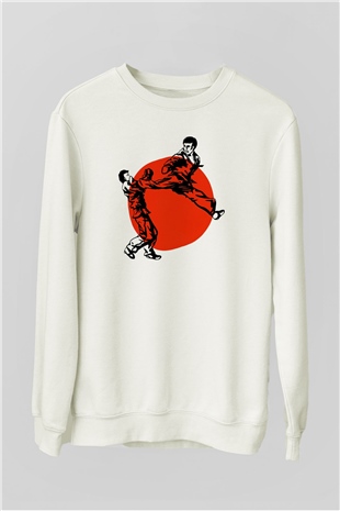 Karate Temalı Baskılı Beyaz  Sweatshirt