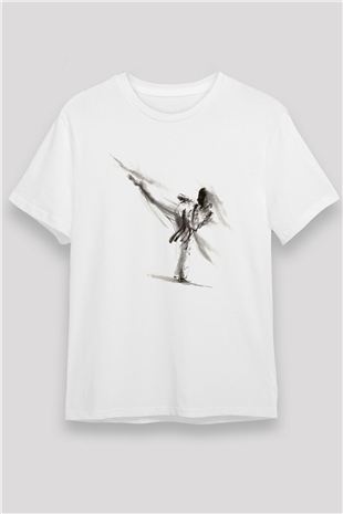 Karate Temalı Baskılı Beyaz Tişört