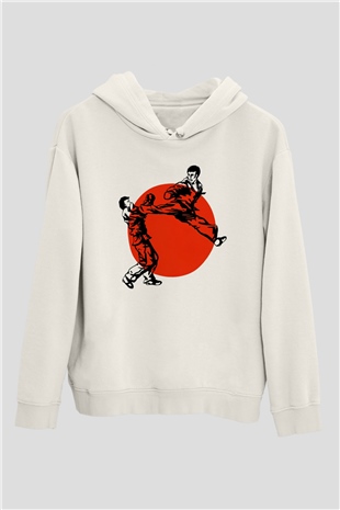 Karate Temalı Beyaz  Unisex Hoodie