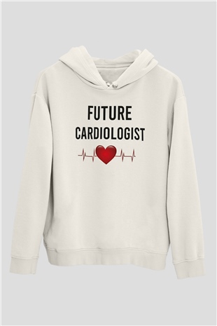 Kardiyolog Beyaz Unisex Kapüşonlu Sweatshirt