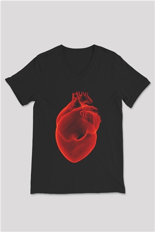 Kardiyolog Siyah Unisex V Yaka Tişört T-Shirt