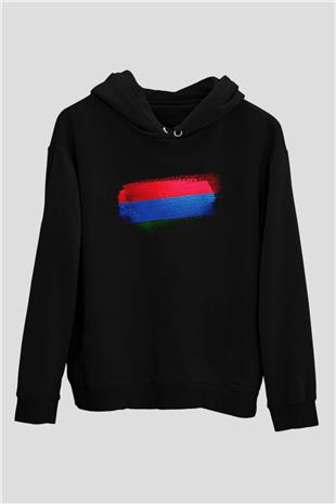 Karelya Cumhuriyeti - Karelia Bayrağı Baskılı Unisex Siyah Kapüşonlu Sweatshirt