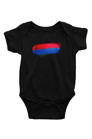 Karelya Cumhuriyeti - Karelia Bayrağı Baskılı Unisex Siyah Bebek Body - Zıbın