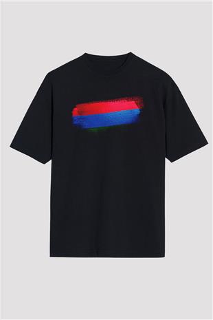 Karelya Cumhuriyeti - Karelia Bayrağı Baskılı Unisex Siyah Oversize Tişört