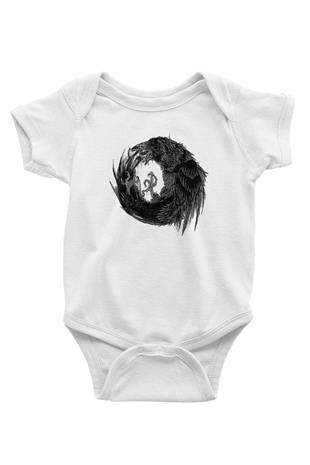 Karga Baskılı Beyaz Unisex Bebek Body - Zıbın