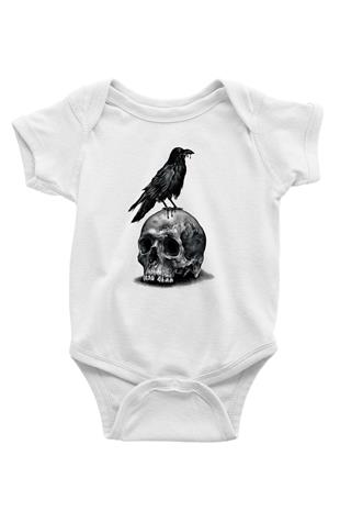 Karga Baskılı Beyaz Unisex Bebek Body - Zıbın