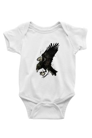 Karga Baskılı Beyaz Unisex Bebek Body - Zıbın