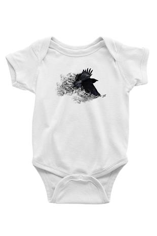 Karga Baskılı Beyaz Unisex Bebek Body - Zıbın