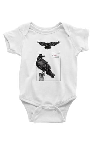Karga Baskılı Beyaz Unisex Bebek Body - Zıbın