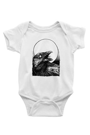 Karga Baskılı Beyaz Unisex Bebek Body - Zıbın