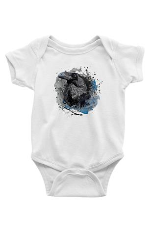 Karga Baskılı Beyaz Unisex Bebek Body - Zıbın