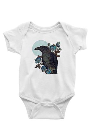 Karga Baskılı Beyaz Unisex Bebek Body - Zıbın