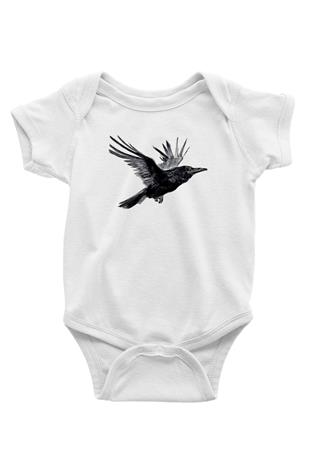 Karga Baskılı Beyaz Unisex Bebek Body - Zıbın