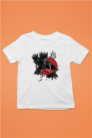 Karga Baskılı Beyaz Unisex Beyaz Çocuk Tişört - Tshirt