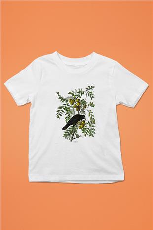 Karga Baskılı Beyaz Unisex Beyaz Çocuk Tişört - Tshirt