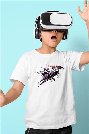 Karga Baskılı Beyaz Unisex Beyaz Çocuk Tişört - Tshirt