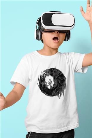 Karga Baskılı Beyaz Unisex Beyaz Çocuk Tişört - Tshirt