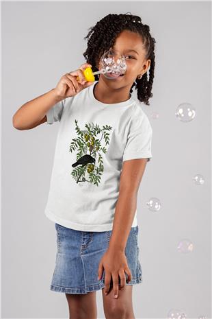Karga Baskılı Beyaz Unisex Beyaz Çocuk Tişört - Tshirt