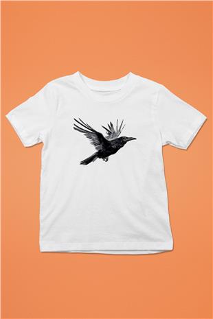 Karga Baskılı Beyaz Unisex Beyaz Çocuk Tişört - Tshirt