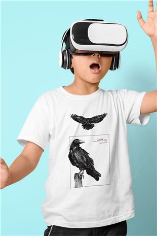 Karga Baskılı Beyaz Unisex Beyaz Çocuk Tişört - Tshirt