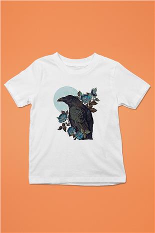 Karga Baskılı Beyaz Unisex Beyaz Çocuk Tişört - Tshirt
