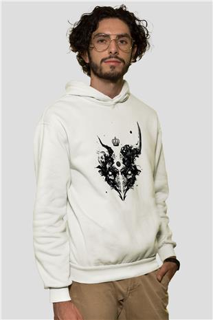 Karga Baskılı Beyaz Unisex Hoodie
